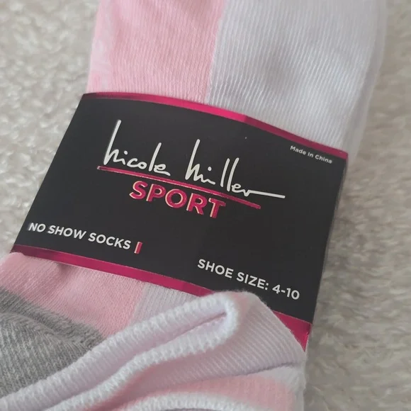Nicole Miller Sport No Show Socks - Pink, White, Gray - Picture 2 of 7